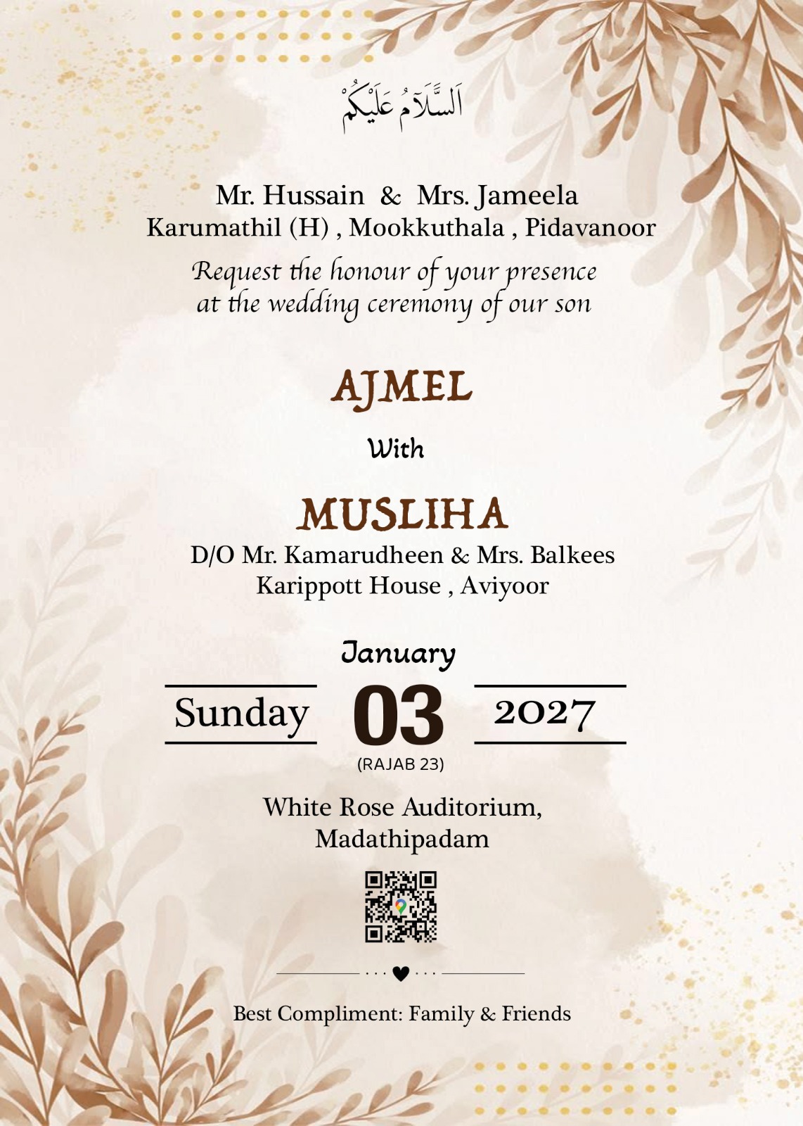 Wedding invitation letter for Ajmel and Musliha